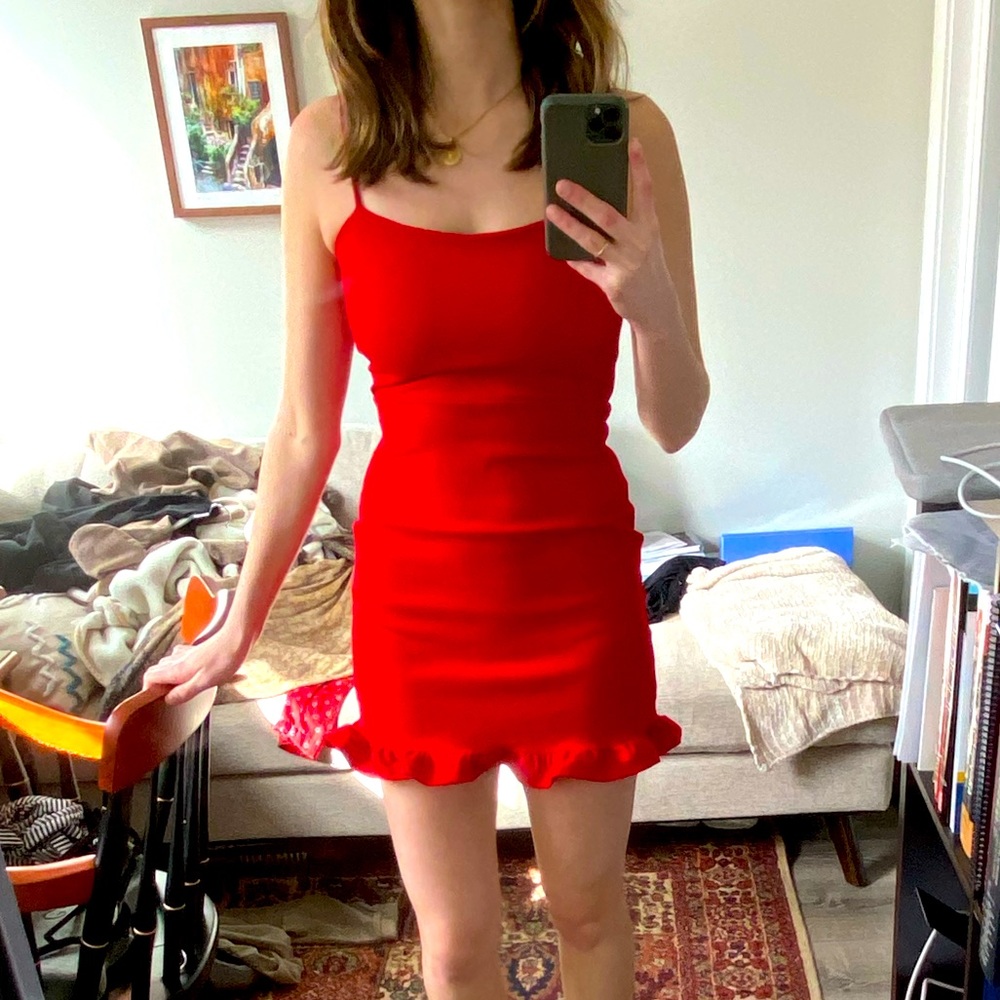 Lulu's Red Ruffle Hem Mini Dress